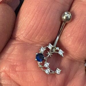 Belly Ring-Blue sapphire, Stainless Steel Blue Moon Shape Navel Belly Ring nwt